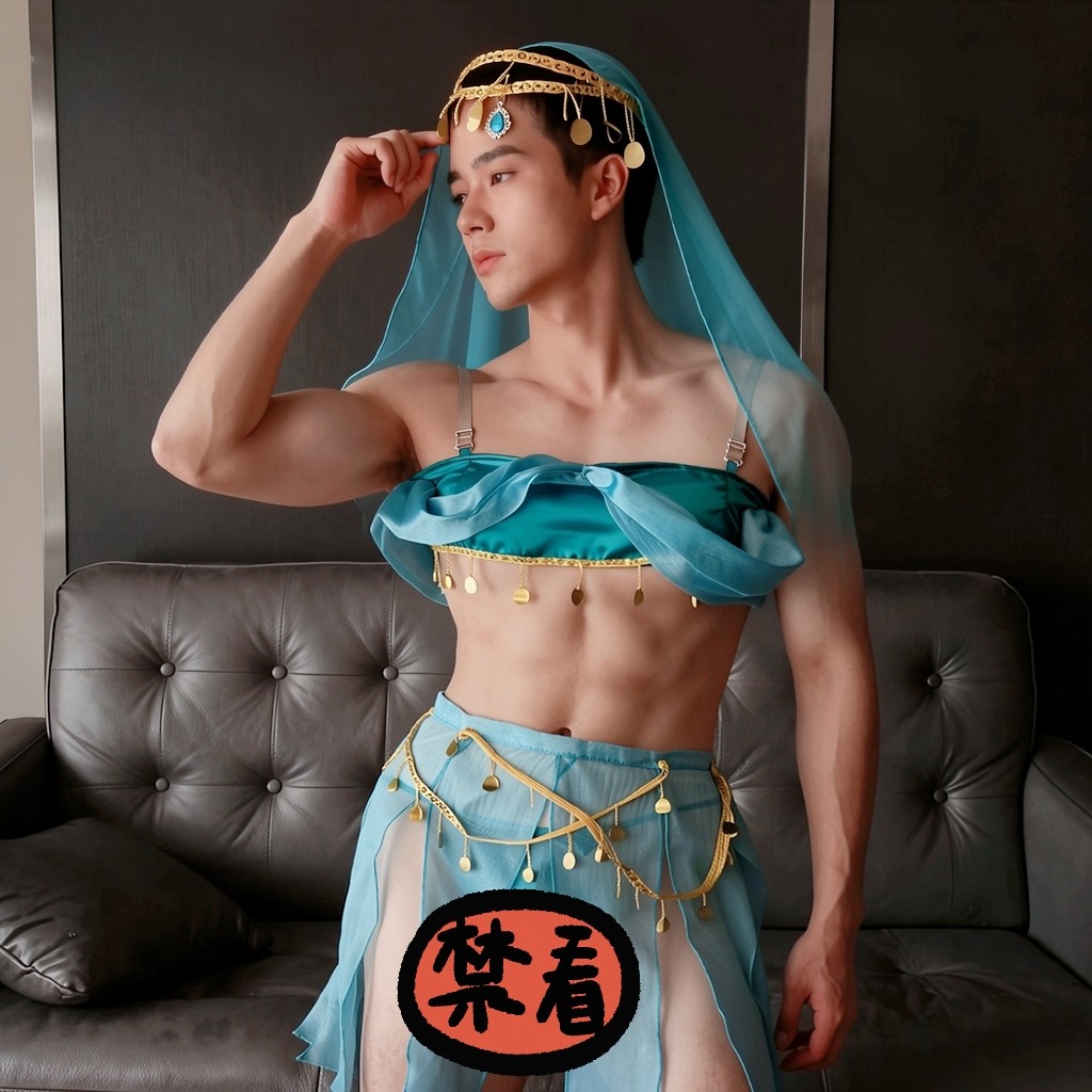 优男阁异域风情蓝色舞娘cos套装男士舞台表演服男娘变装演出服饰