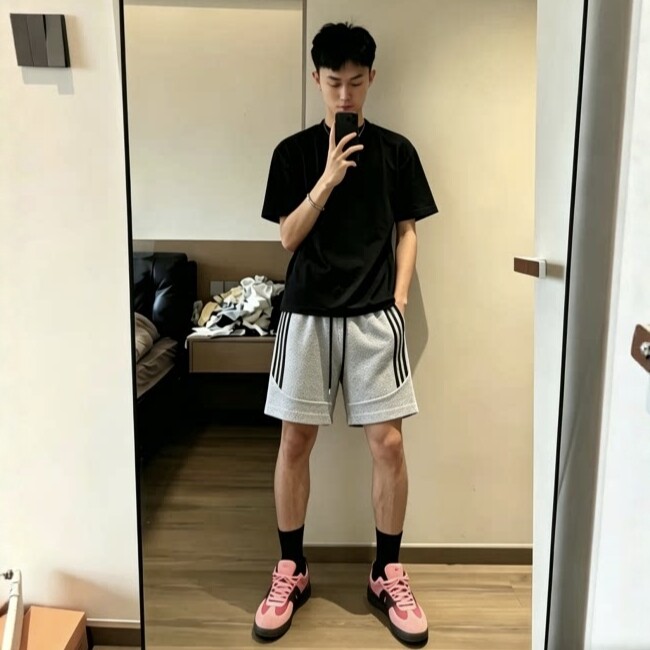 优男阁|男士龙鳞纹蓝色短裤 薄款透气条纹运动四分裤小众设计男裤