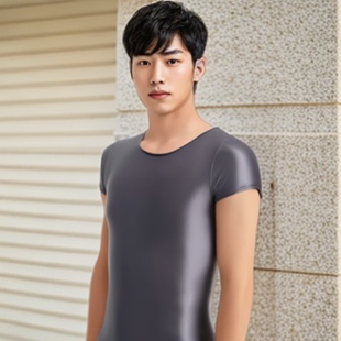 连体紧身衣高弹大码油亮光泽丝滑油光开裆免脱方便易插美体塑身男