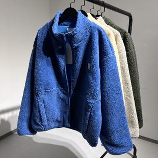 112424F识体店原C倪妮同款灰色立领羊羔绒加厚保暖拉链毛毛外套女