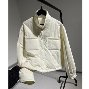 100815G识体店原C木巨3980白色立领双口袋工装风短款棉服外套女