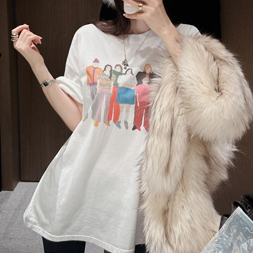 Partysu 韩国进口 官网直邮 冬季 Human 宽松的短袖印花T恤