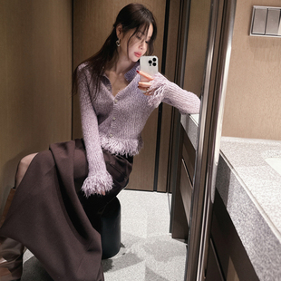 韩国进口 流苏羊驼毛羊毛开衫 官网直邮 Solar 2025冬 partysu