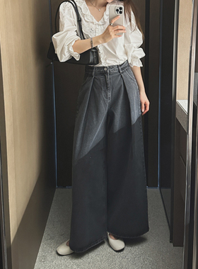 Partysu 韩国进口 官网直邮 2024秋 Eden gray wide灰色牛仔裤