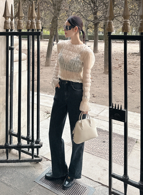 Partysu 韩国进口 官网直邮 2025冬 Rocky 拉绒黑色牛仔长裤