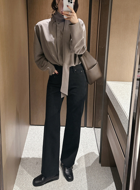 Partysu 韩国进口 官网直邮 2025冬   Town  黑色修身棉质长裤