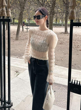 Partysu 韩国进口 官网直邮 2025冬 Bellandi  抽褶喇叭袖口衬衫