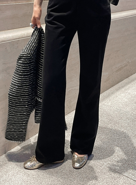 Partysu 韩国进口 官网直邮 2025秋 Rachel 黑色喇叭筒牛仔裤