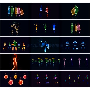 查尔斯顿舞 创意搞怪荧光舞火柴人跳舞年会气氛led背景视频素材