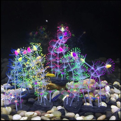 鱼缸水草装饰海胆荧光水母发光珊瑚造景水族套餐里的海缸海葵摆件