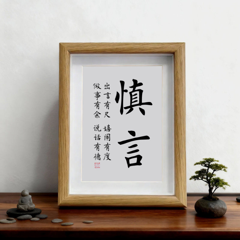 慎言 学会说话少说话励志书法摆件挂画办公室字画为人处世座右铭