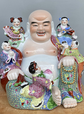 景德镇笑佛摆件陶瓷五子罗汉五子登科多子佛像招财弥勒佛门厅雕塑