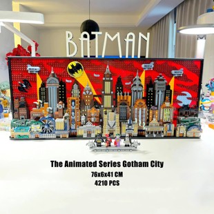 中国积木76271蝙蝠侠动画版哥谭市天际线立体装饰画挂画拼装玩具