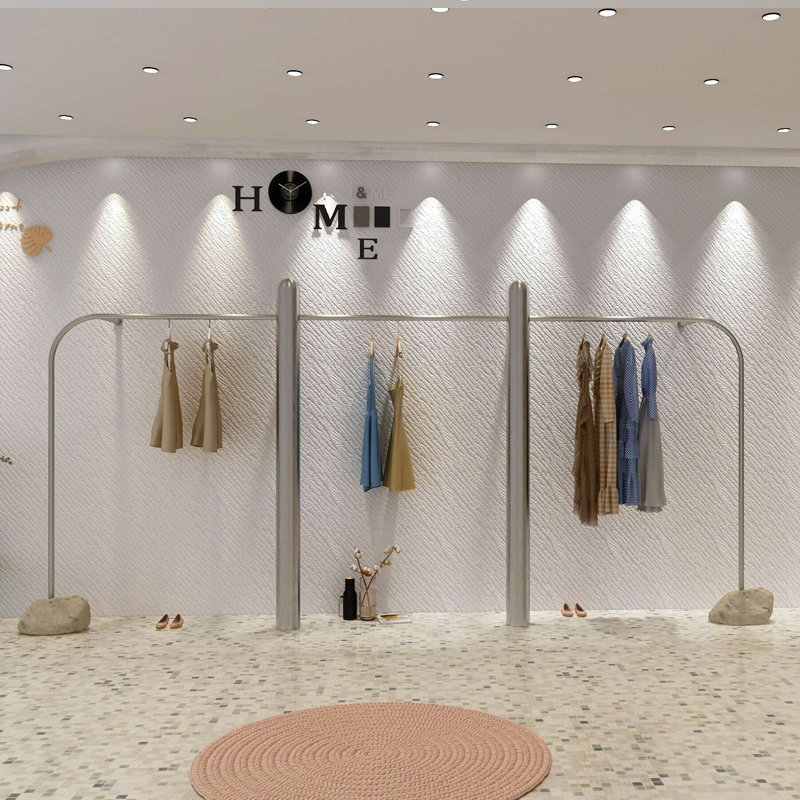 服装店展示架陈列架不锈钢上墙落地式货架男装女装店挂衣架定制