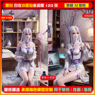 0112期激萌ai原创斗破苍穹白衣小医仙坐姿图120张竖屏2K手机壁纸