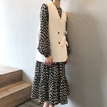 圆领中长款 裙子潮 森系气质韩版 连衣裙女2019秋季 波点雪纺长袖 新款