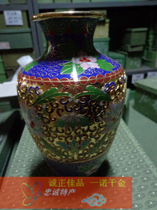 工艺礼品 手工 钩子莲景泰蓝花瓶（珐琅）莲花宝鉴8寸扁丝