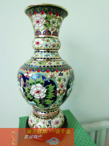 直销家居工艺礼品 花菇景泰蓝花瓶（珐琅）繁花似锦15寸花丝