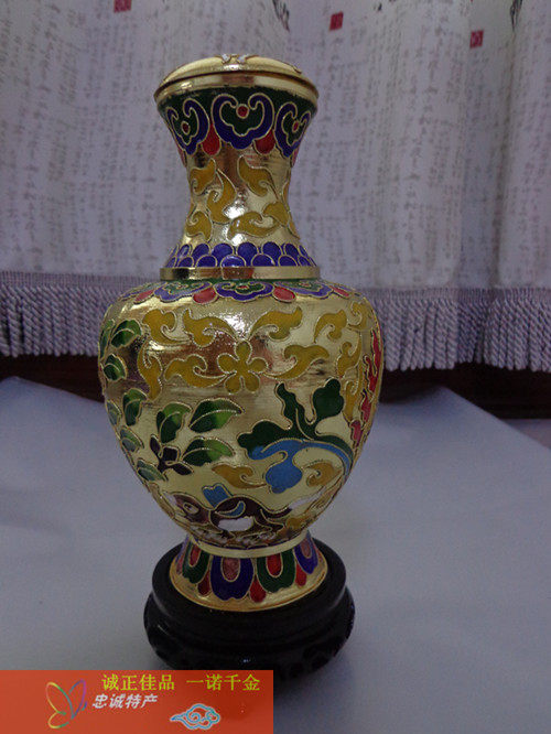 商务礼品 掐丝铜胎景泰蓝花瓶（珐琅）紫金鼠 8寸 可锦盒传统工艺