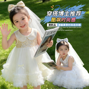 女童洋气夏季薄款网纱无袖连衣裙女宝宝2026新款公主亮片裙子夏装