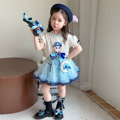 女童套装夏季2026新款儿童凸凸裙夏装小女孩兔子警官公主裙两件套