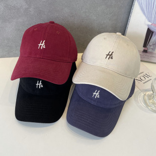 休闲软顶潮流百搭鸭舌帽显瘦 时尚 韩版 简约H字母刺绣棒球帽男女款