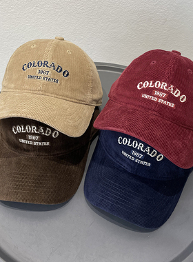秋冬款COLO字母刺绣棒球帽男女时尚灯芯绒软顶休闲百搭潮流鸭舌帽