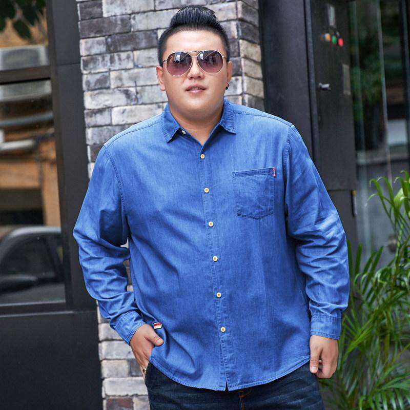 XL-8XL春装宽松休闲男牛仔衬衫