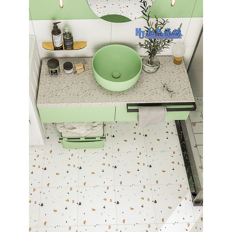 网红绿色卫生间水磨石防滑瓷砖北欧奶油风浴室厕所墙砖厨房地板砖,家装主材,仿古砖（包括文化石）,淘宝优惠券,粉丝福利购,淘宝优惠卷