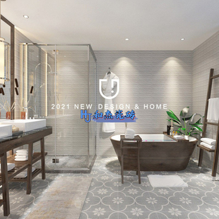 灰色复古小花砖创意ins脏脏砖釉面厨房卫生间背景墙砖防滑地砖200