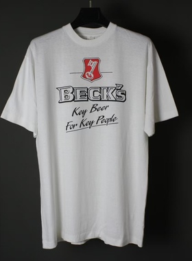 仰泳商店 Beck's贝克啤酒店白色短袖T恤活动衫vintage古着