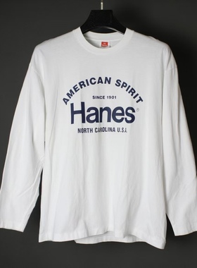仰泳商店 Hanes 白色长袖圆领复古T恤vintage古着