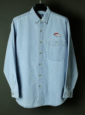 仰泳商店NFL Denver Broncos丹佛野马复古刺绣牛仔布衬衫vintage