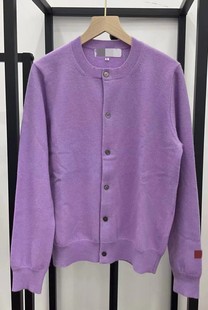 经典女款彩色美丽诺圆领长袖开衫毛衣针织开襟衫，紫色M码特卖
