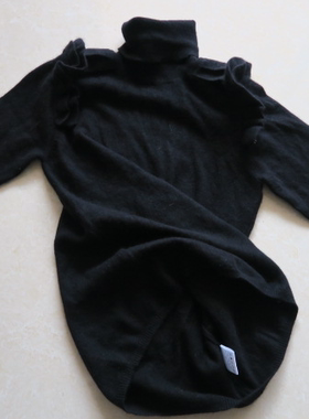 特惠 欢乐购、TH家保暖亲肤女款纯羊绒肩花两翻高领套头毛衣黑色