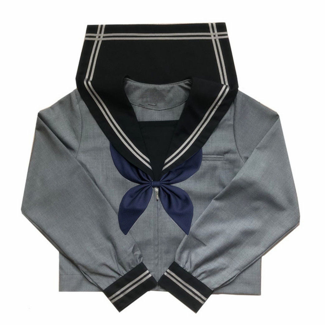 ORTHODOX BLACK COLLAR GRAY BODY TWO MAIN LINE JAPAN JK UNIFORM LONG SLEEVES MID WEAR KANSAI PLACKET SAILOR SUIT PLEATED SKIRT SET