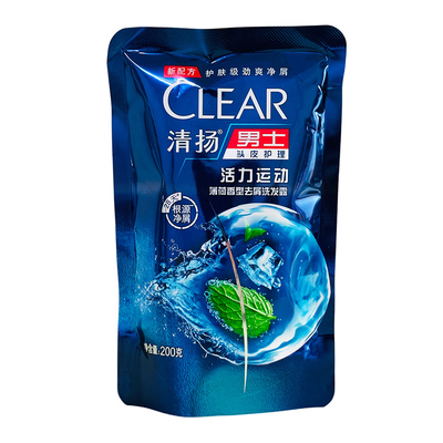 袋装清扬活力运动洗发水薄荷去屑