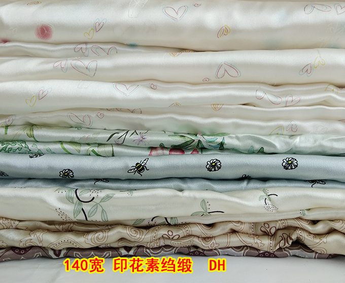140宽幅纯桑蚕丝绸零布头真丝印花素绉缎床品衣服面料 DH