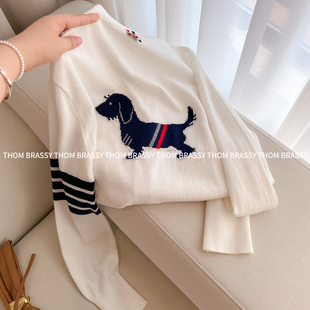 THOM BRASSY羊毛针织开衫女小狗v领春秋上衣四道杠长袖毛衣外套潮