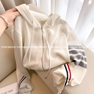 THOM BRASSY 羊毛开衫tb镂空花朵拉链帽衫宽松休闲针织衫外套女潮