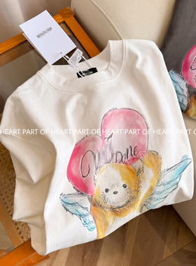 W家2026新款天使泰迪熊短袖T恤爱心小熊男女同款宽松印花半袖上衣