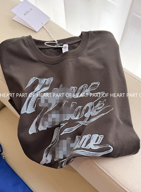 W家新款高克重飘带徽标弹幕印花短袖T恤男女同款宽松休闲半袖上衣