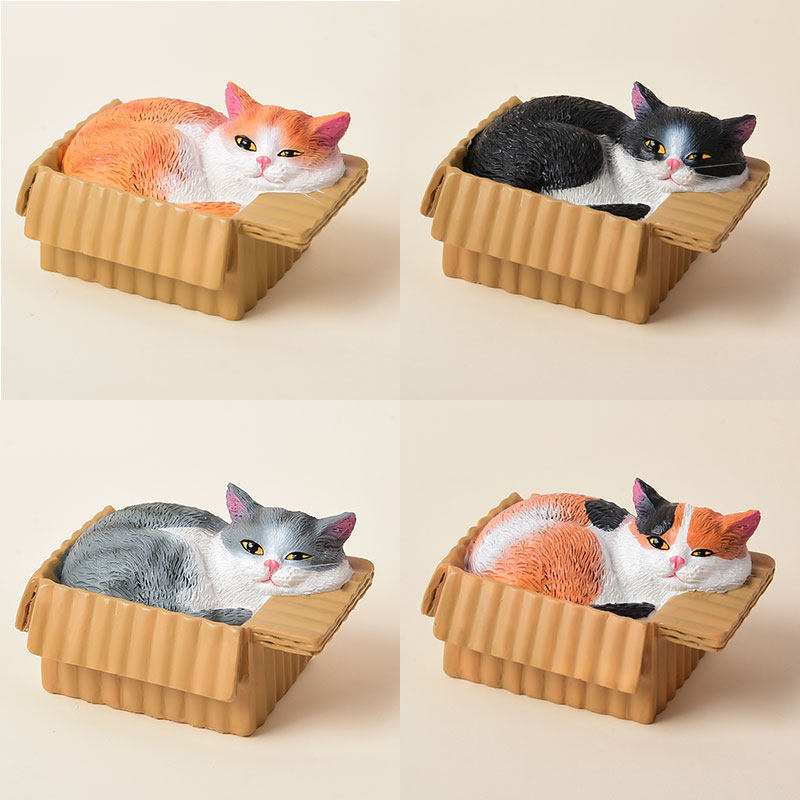 可爱纸箱里的猫咪快递萌宠摆件治愈桌面车载仿真动物创意礼物装饰