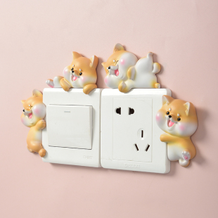 可爱小柴犬树脂开关贴3D立体装饰墙贴插座面板保护套创意家居用品