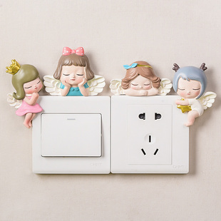 小天使3D卡通立体墙贴创意家居壁饰无框遮丑开关贴墙面开关板装饰