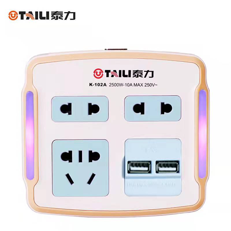 泰力电源插座转换器USB排插一转多无线转插头带开关家用夜灯插排