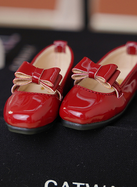 BJD 四分娃鞋 熊妹 MSD 兔豆豆 MDD巨婴红色漆皮小皮鞋 现货
