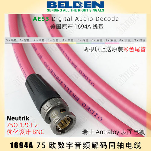 BELDEN 1694A UHD-SDI 4k同轴电缆 12G优化设计BNC头 精密75欧