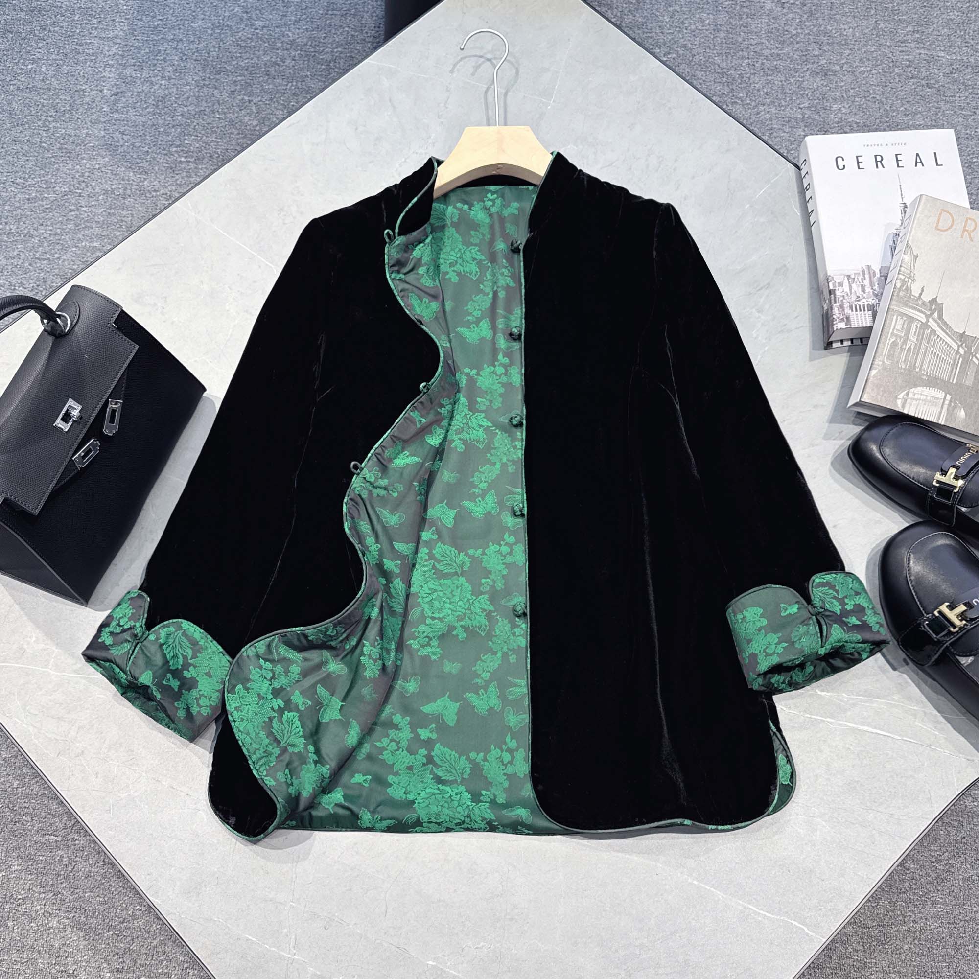 欧洲站2025秋冬新款中式国潮民族风两面穿真丝丝绒唐装棉衣棉服女