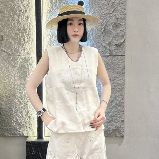 欧洲站2026春夏新款休闲宽松简洁百搭外穿亚麻背心坎肩马甲女